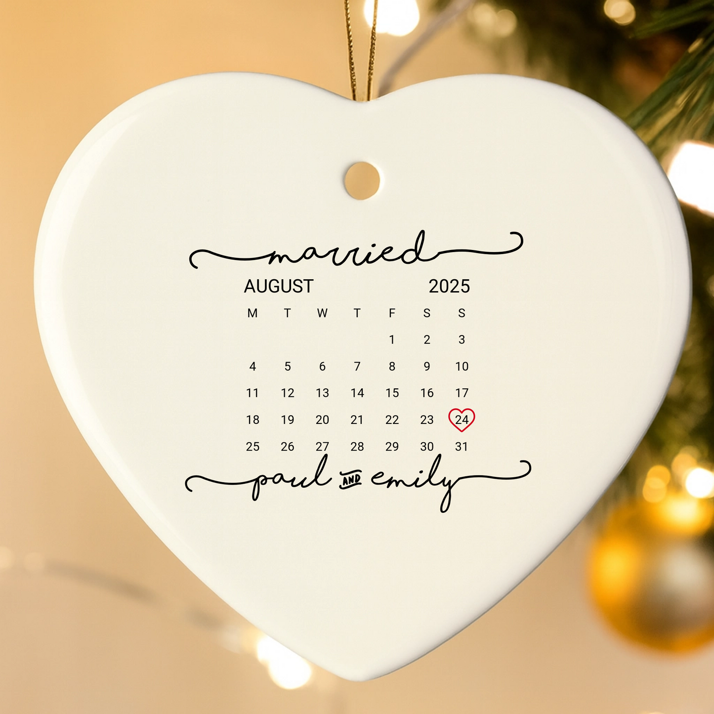 Custom Heart Ornament for Newlyweds – Married Christmas Keepsake