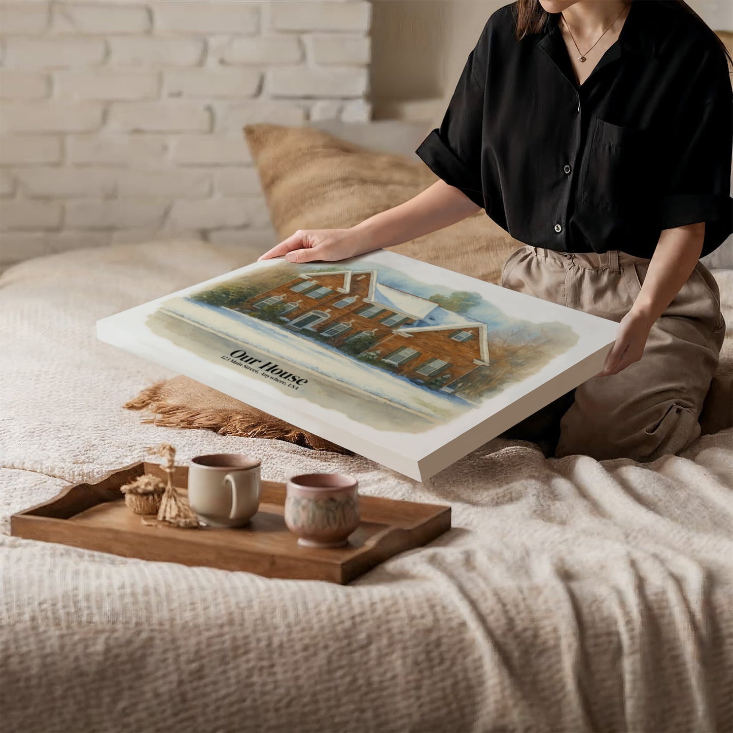 Custom Watercolor House Portrait – Personalized Gallery-Wrapped Canvas