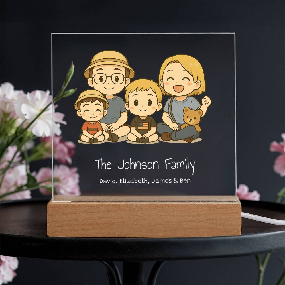 Custom Family Cartoon Acrylic Plaque with LED Base