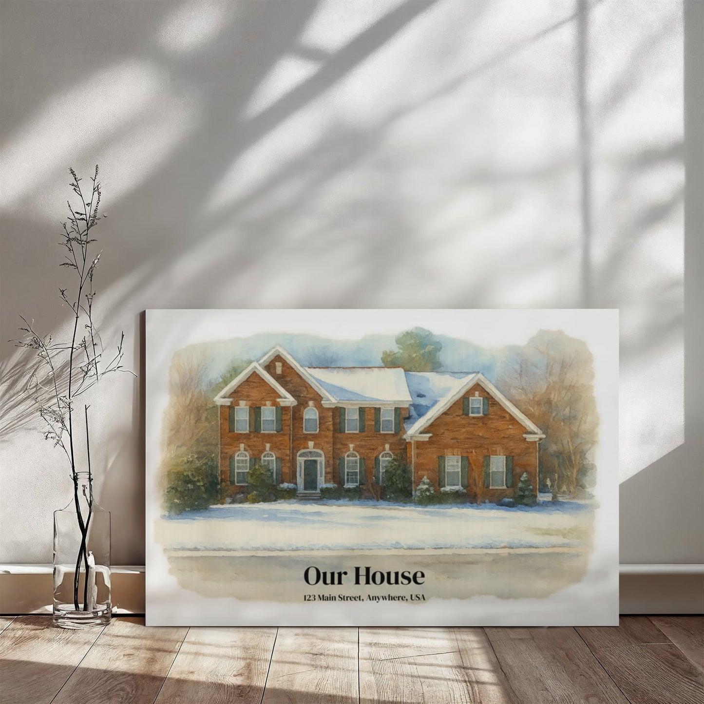 Custom Watercolor House Portrait – Personalized Gallery-Wrapped Canvas