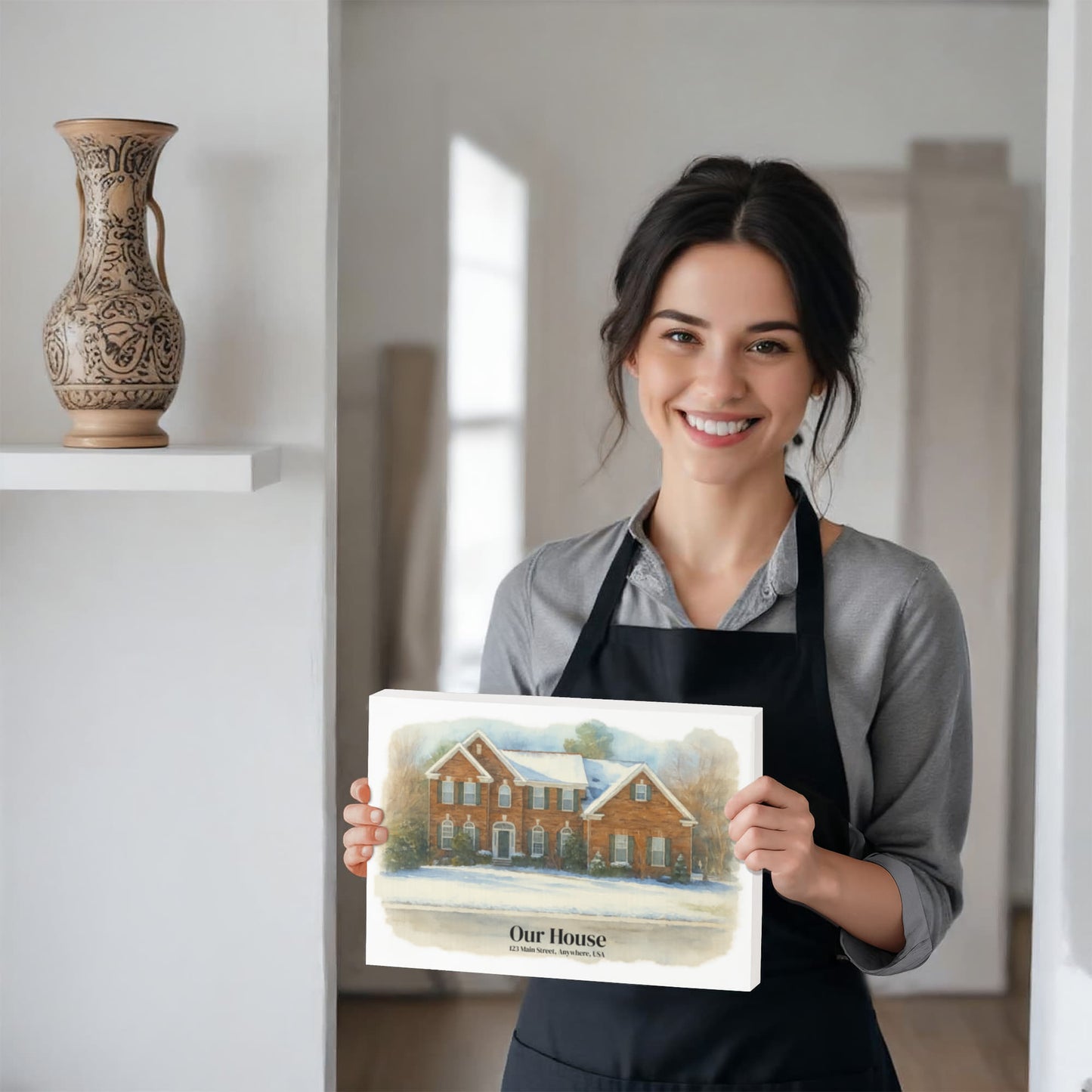 Custom Watercolor House Portrait – Personalized Gallery-Wrapped Canvas