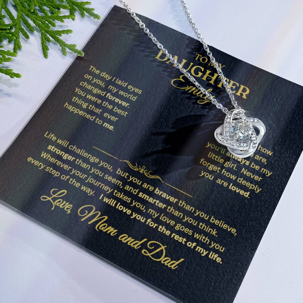 To My Daughter Love Knot Necklace – Personalized Message Card Gift