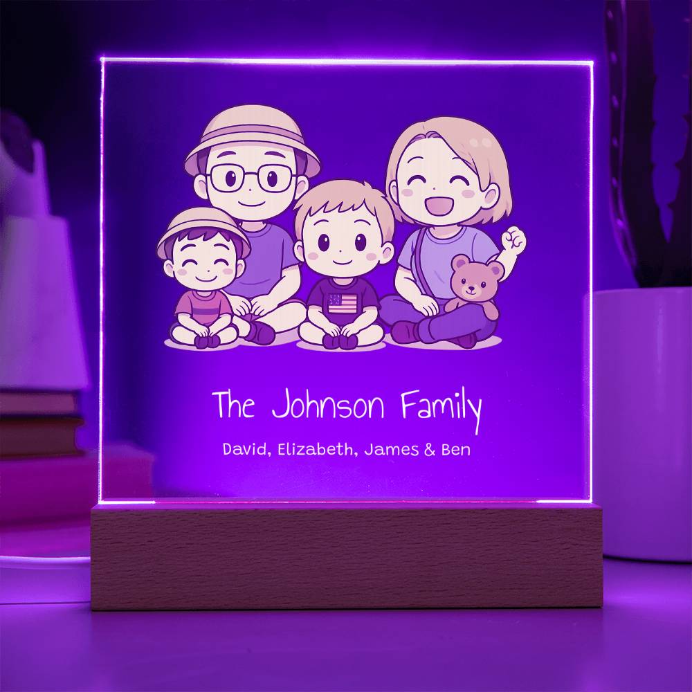 Custom Family Cartoon Acrylic Plaque with LED Base