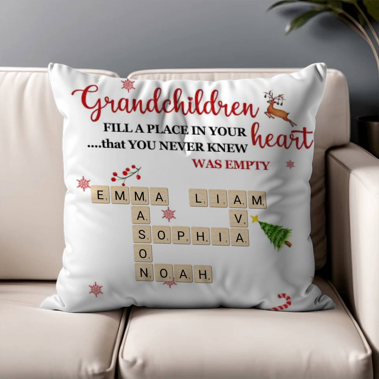 Custom Grandma Pillow with Grandchildren's Names – 2 Sided, Up to 10 Names
