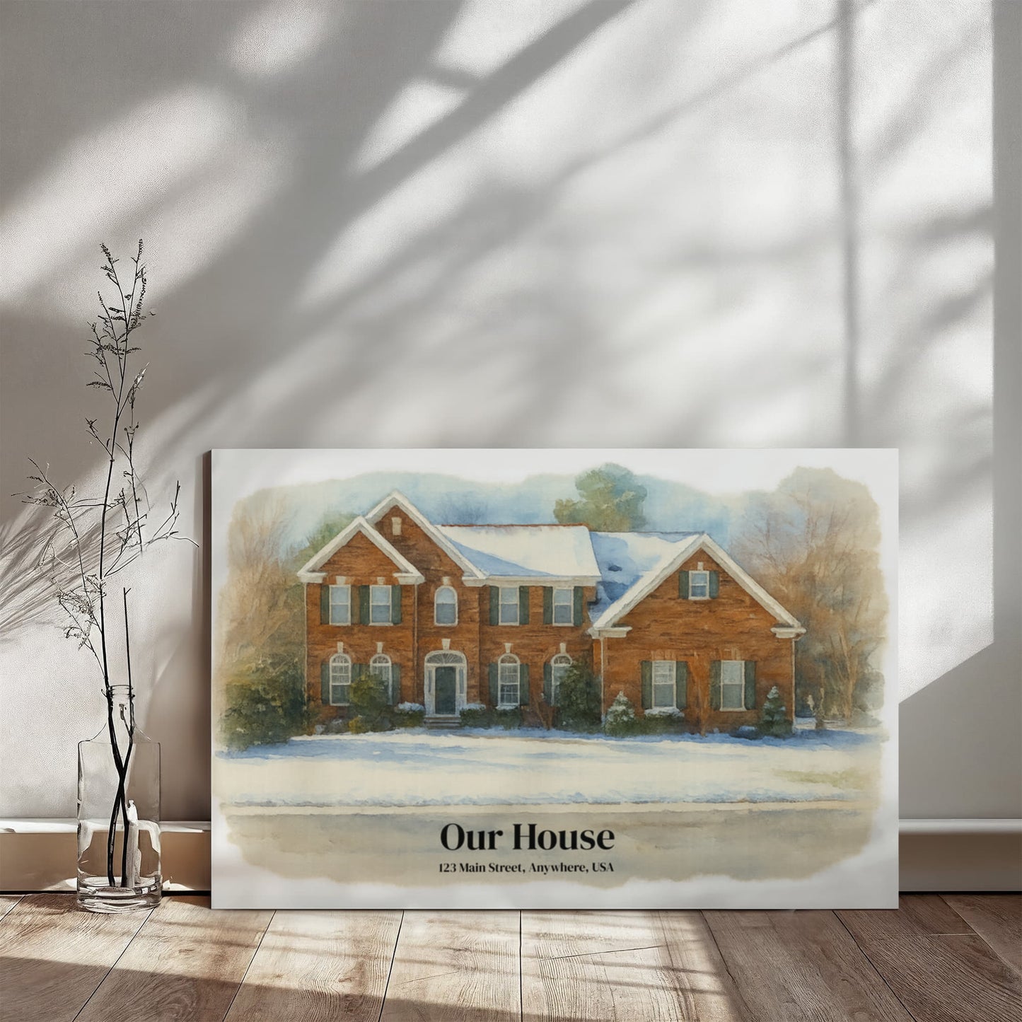 Custom Watercolor House Portrait – Personalized Gallery-Wrapped Canvas