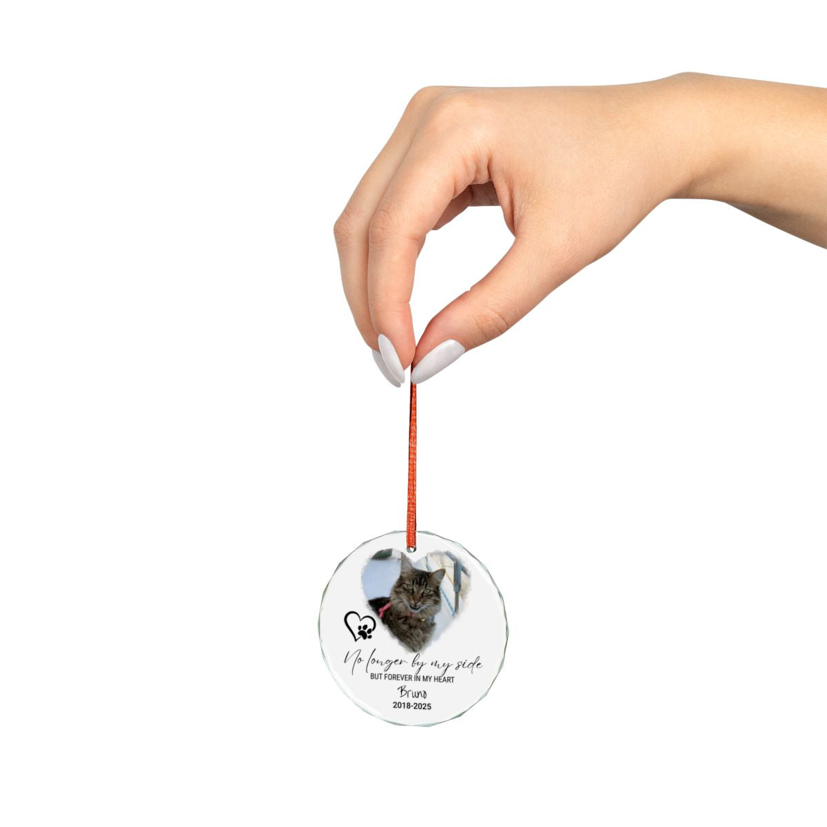 Personalized Crystal Pet Memorial Ornament – Custom Photo & Name • “No Longer By My Side” Keepsake