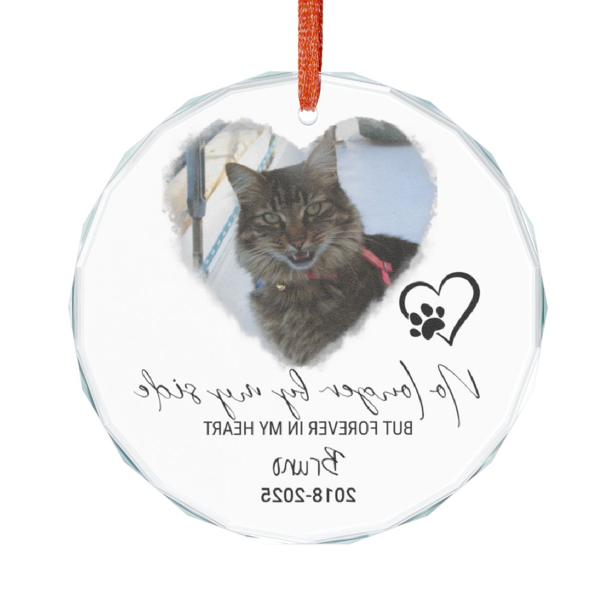 Personalized Crystal Pet Memorial Ornament – Custom Photo & Name • “No Longer By My Side” Keepsake
