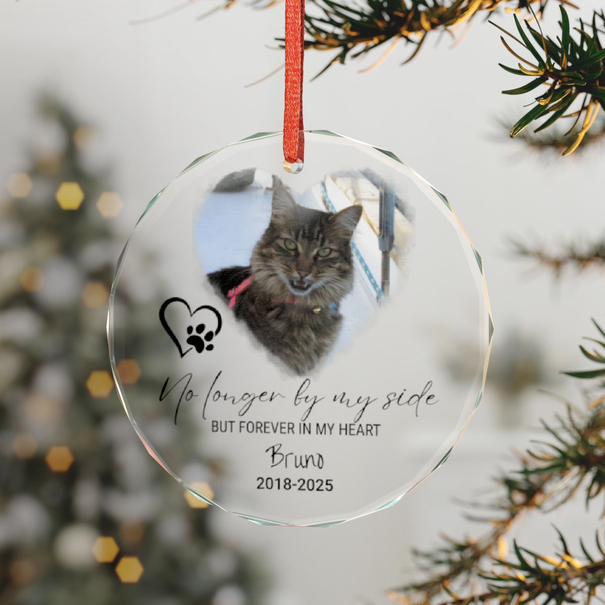 Personalized Crystal Pet Memorial Ornament – Custom Photo & Name • “No Longer By My Side” Keepsake