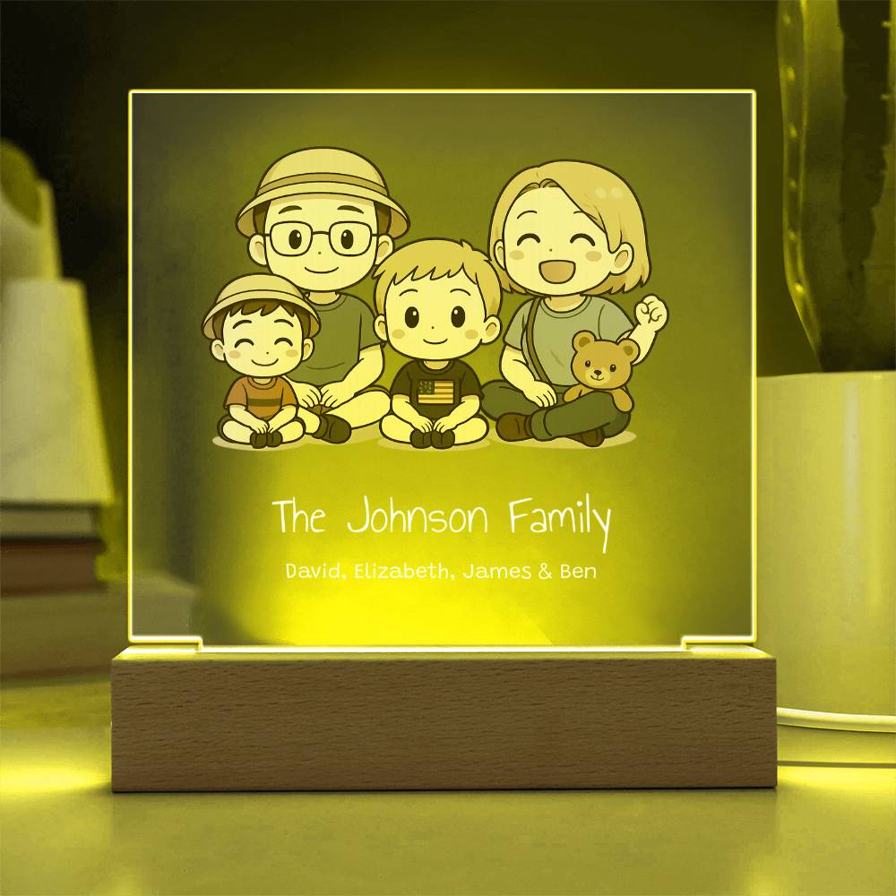 Custom Family Cartoon Acrylic Plaque with LED Base