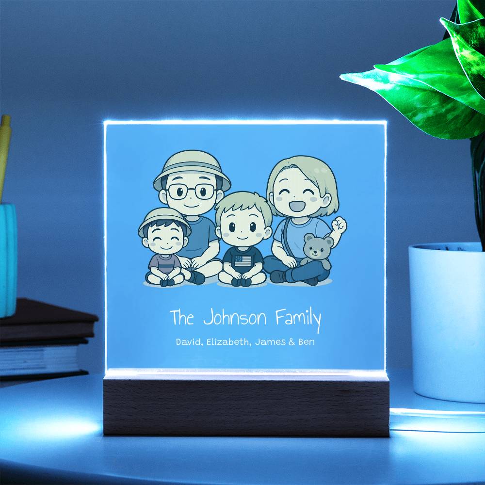 Custom Family Cartoon Acrylic Plaque with LED Base
