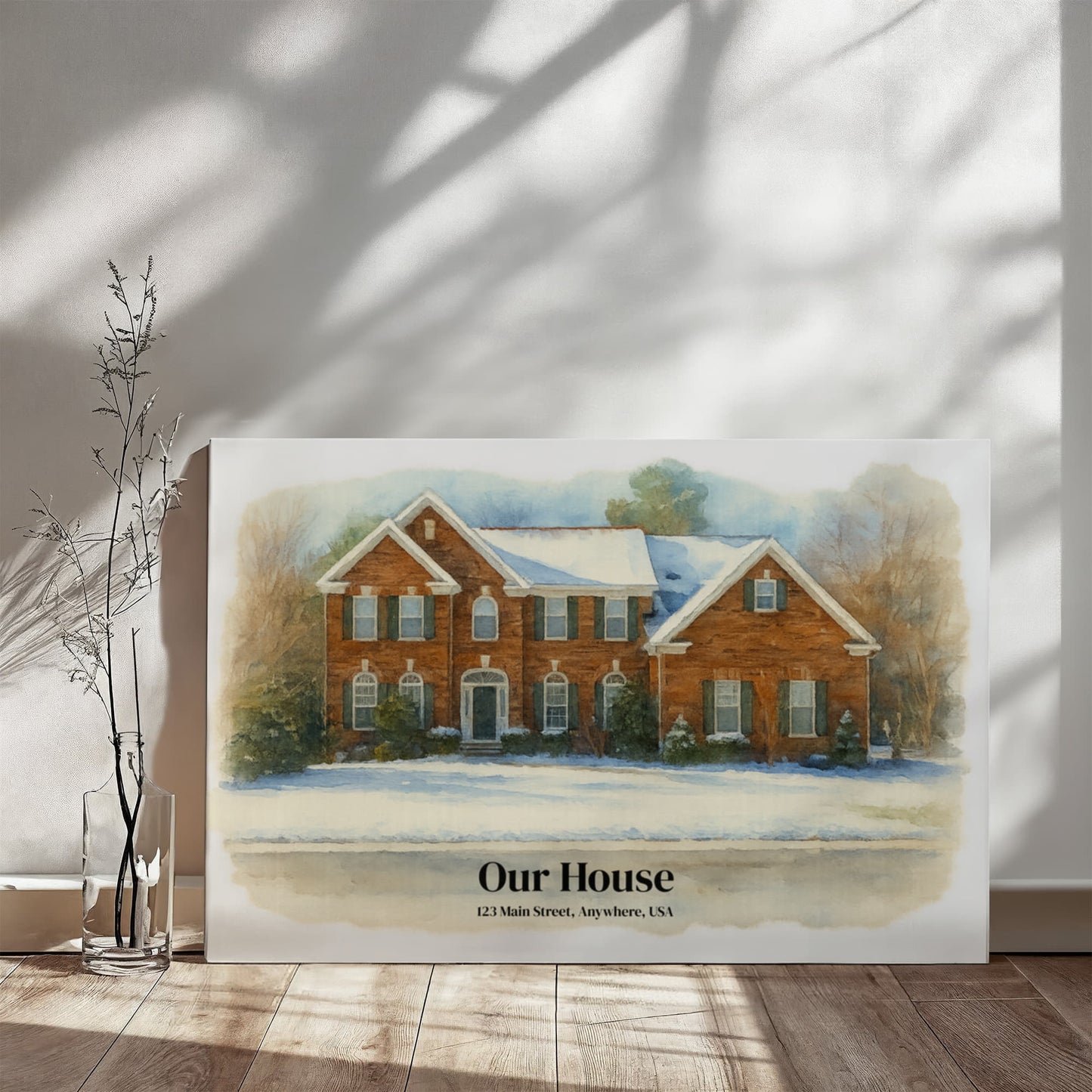 Custom Watercolor House Portrait – Personalized Gallery-Wrapped Canvas