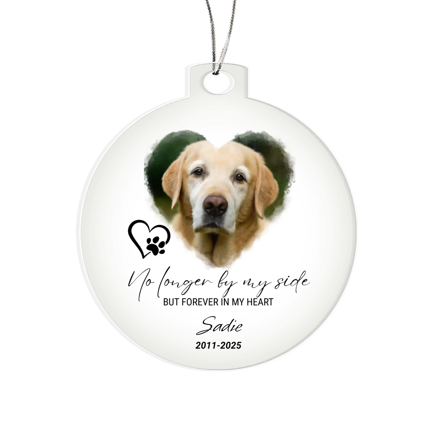 Personalized Pet Memorial Ornament – Custom Photo & Name • “No Longer By My Side” Keepsake