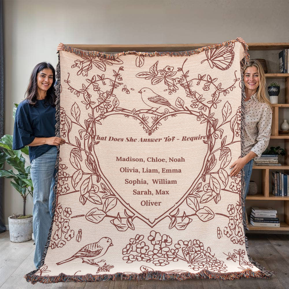 Personalized Woven Grandma Blanket – Custom Grandchildren’s Names, Heirloom 100% Cotton Throw