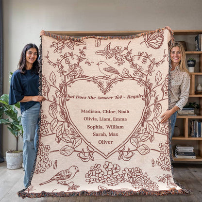 Personalized Woven Grandma Blanket – Custom Grandchildren’s Names, Heirloom 100% Cotton Throw