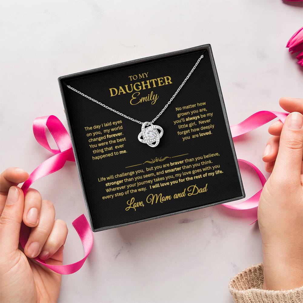 To My Daughter Love Knot Necklace – Personalized Message Card Gift