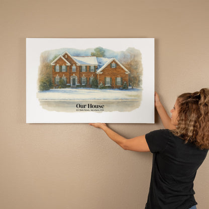 Custom Watercolor House Portrait – Personalized Gallery-Wrapped Canvas