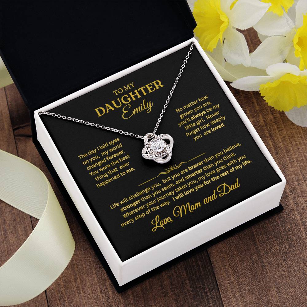 To My Daughter Love Knot Necklace – Personalized Message Card Gift