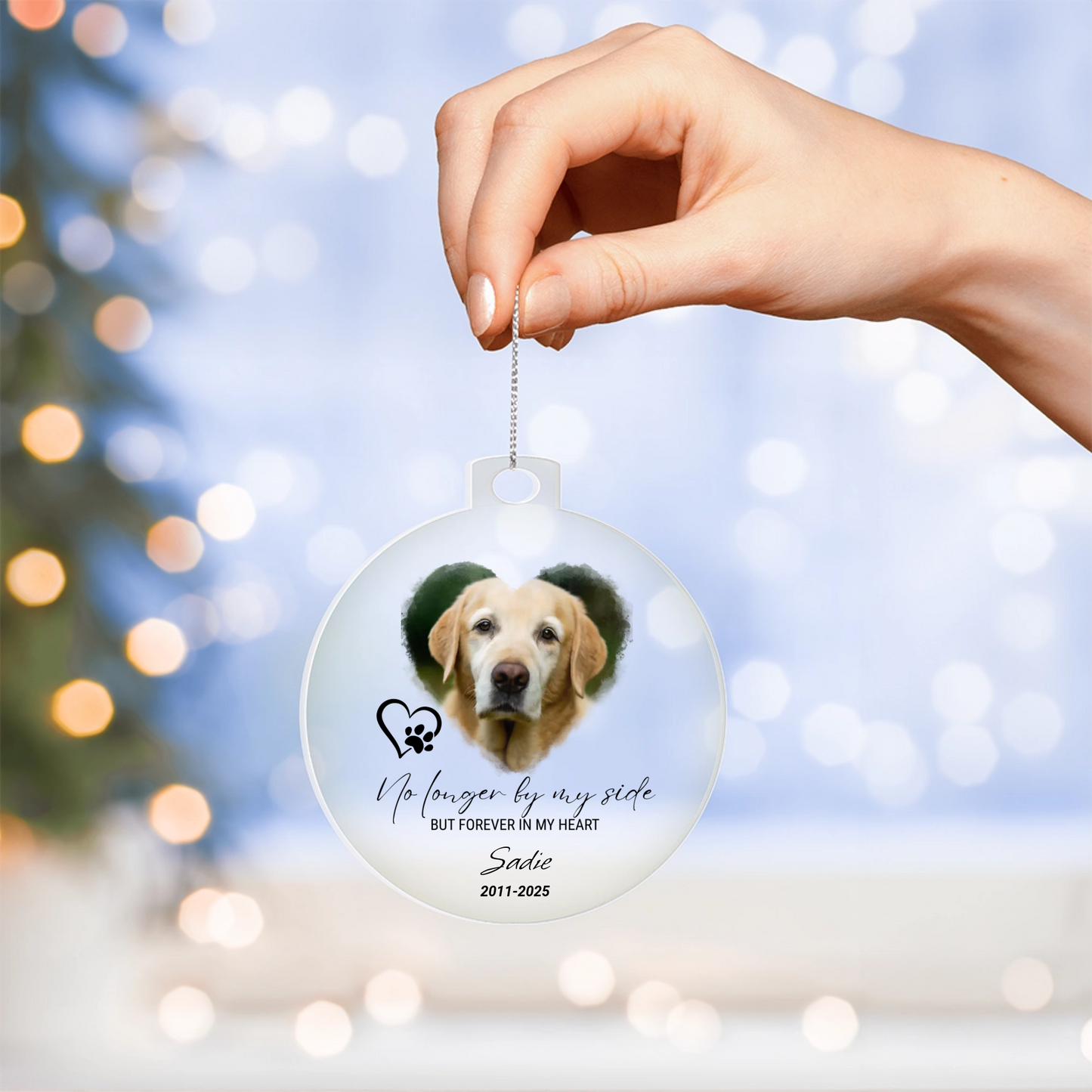 Personalized Pet Memorial Ornament – Custom Photo & Name • “No Longer By My Side” Keepsake