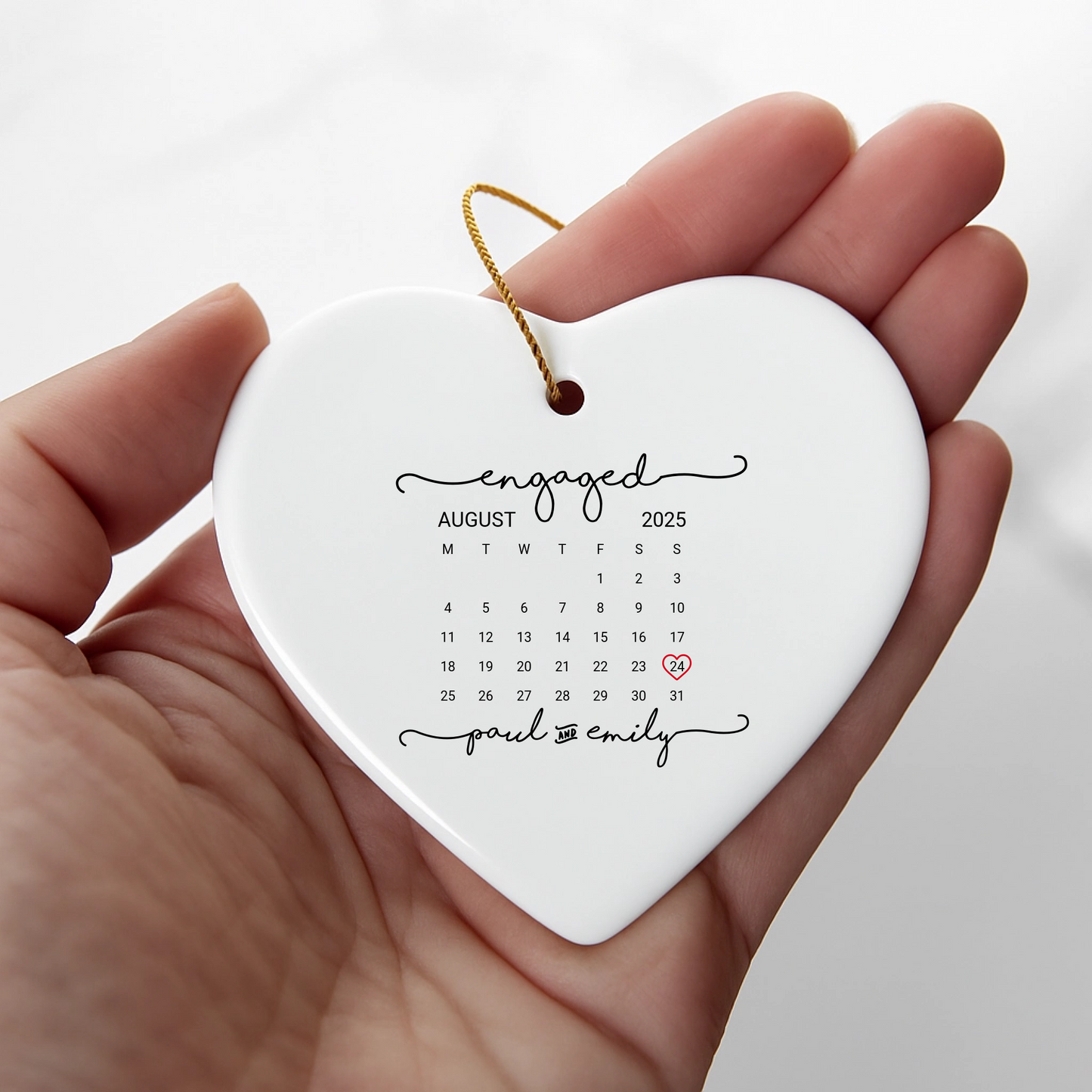 Custom Heart Ornament for Engaged Couples – Engaged Christmas Keepsake