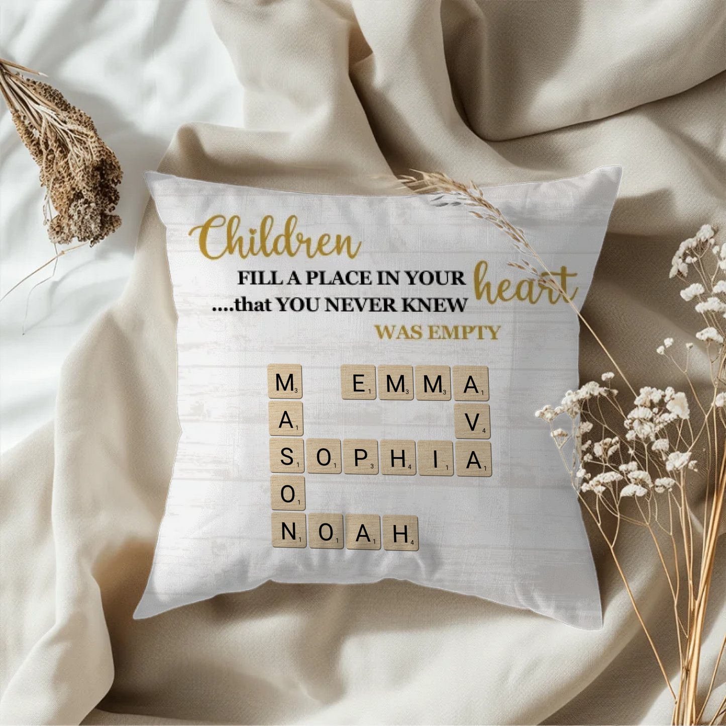Personalized Children's Names Crossword Pillow Farmhouse Style