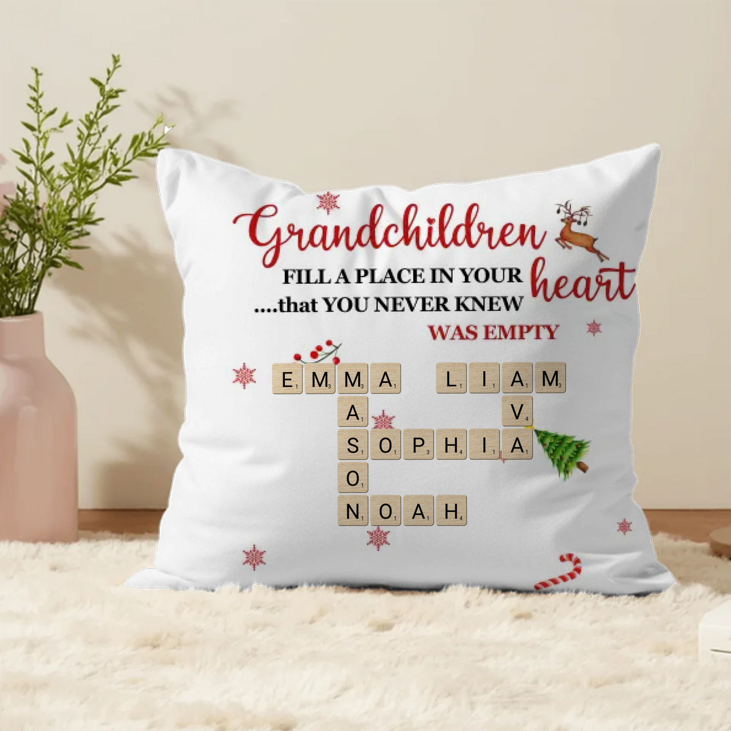 Personalized Grandma Name Crossword Pillow – Christmas Edition