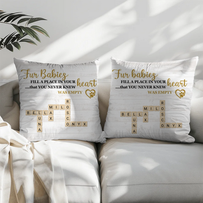 Fur Babies Personalized Name Crossword Pillow – Farmhouse Neutral Pet Parent Gift
