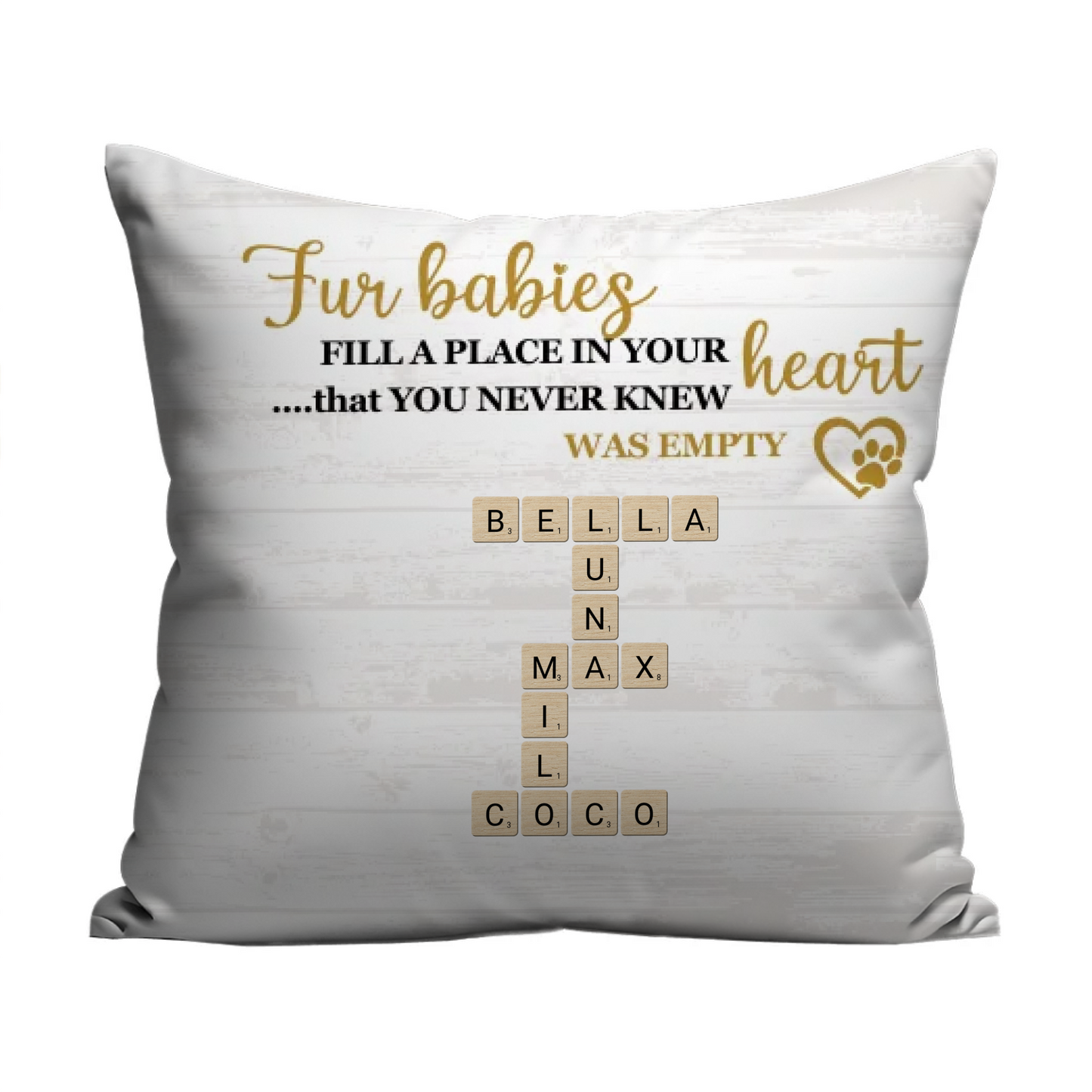 Fur Babies Personalized Name Crossword Pillow – Farmhouse Neutral Pet Parent Gift