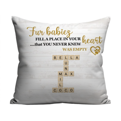 Fur Babies Personalized Name Crossword Pillow – Farmhouse Neutral Pet Parent Gift