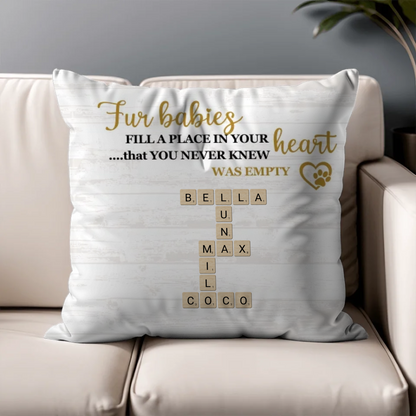 Fur Babies Personalized Name Crossword Pillow – Farmhouse Neutral Pet Parent Gift