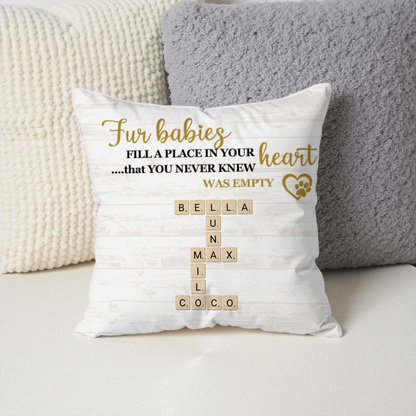 Fur Babies Personalized Name Crossword Pillow – Farmhouse Neutral Pet Parent Gift