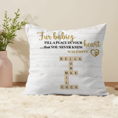 Fur Babies Personalized Name Crossword Pillow – Farmhouse Neutral Pet Parent Gift