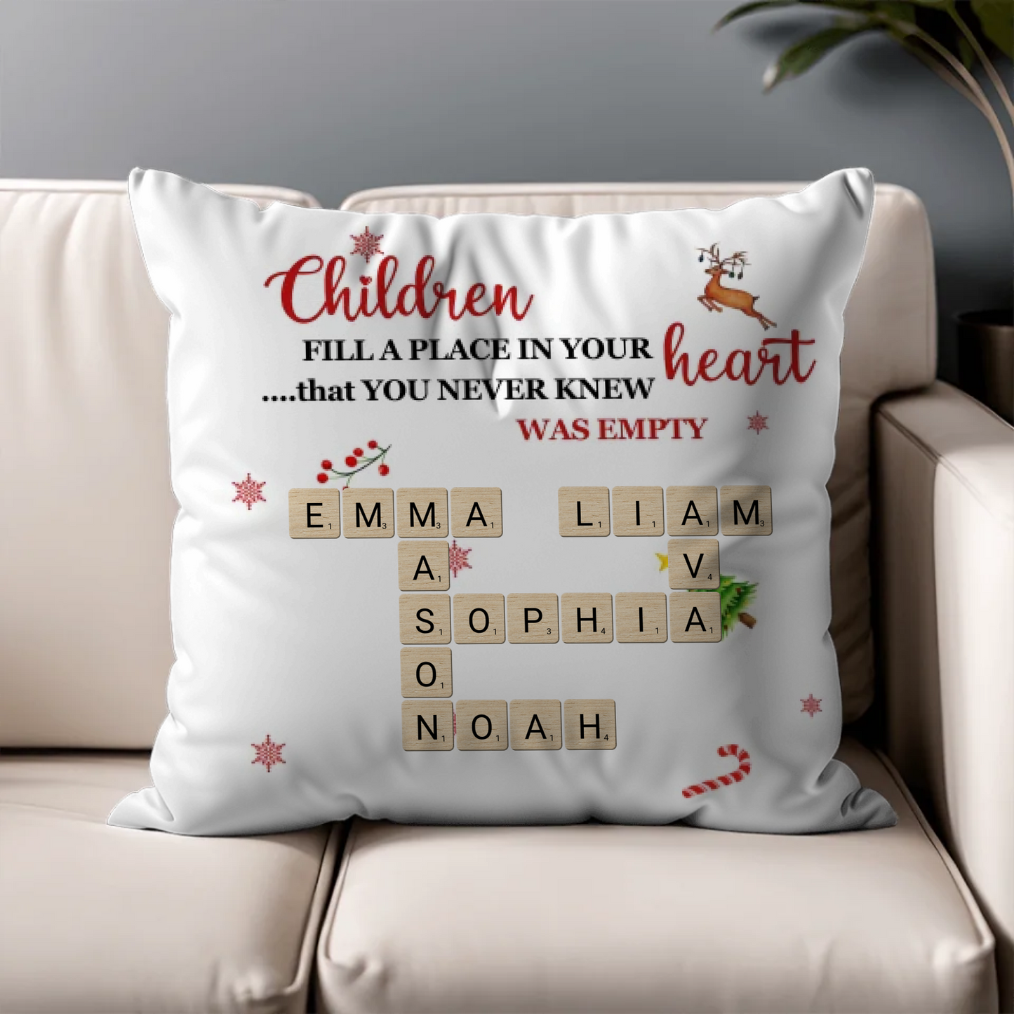 Personalized Children's Names Crossword Pillow – Christmas Edition