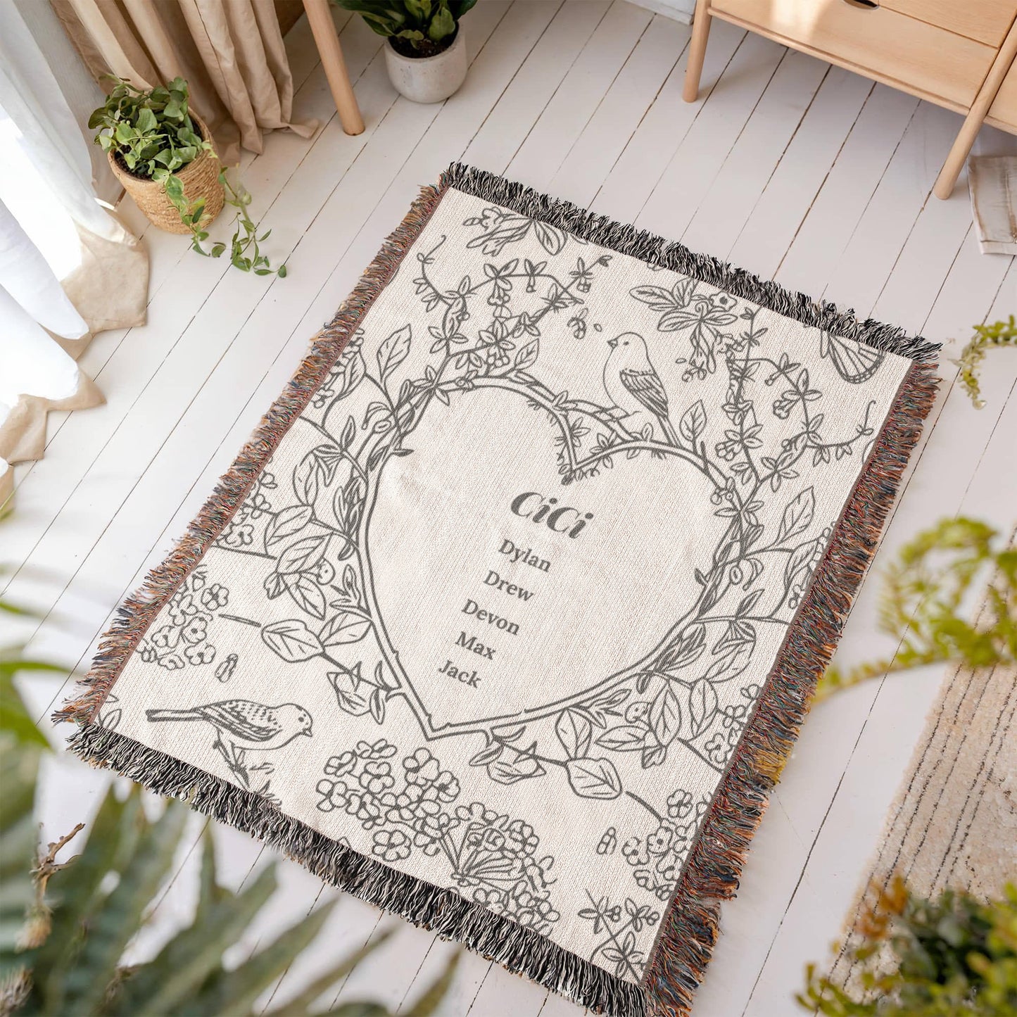 Personalized Woven Grandma Blanket – Custom Grandchildren’s Names, Heirloom 100% Cotton Throw