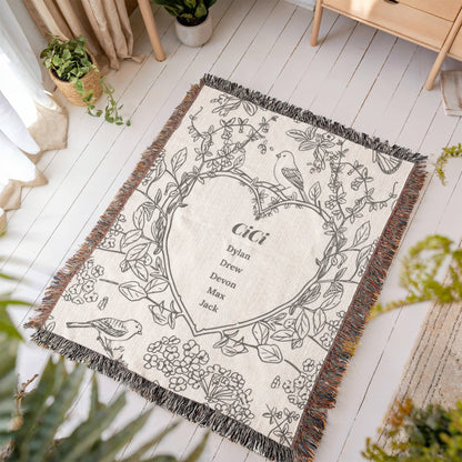Personalized Woven Grandma Blanket – Custom Grandchildren’s Names, Heirloom 100% Cotton Throw