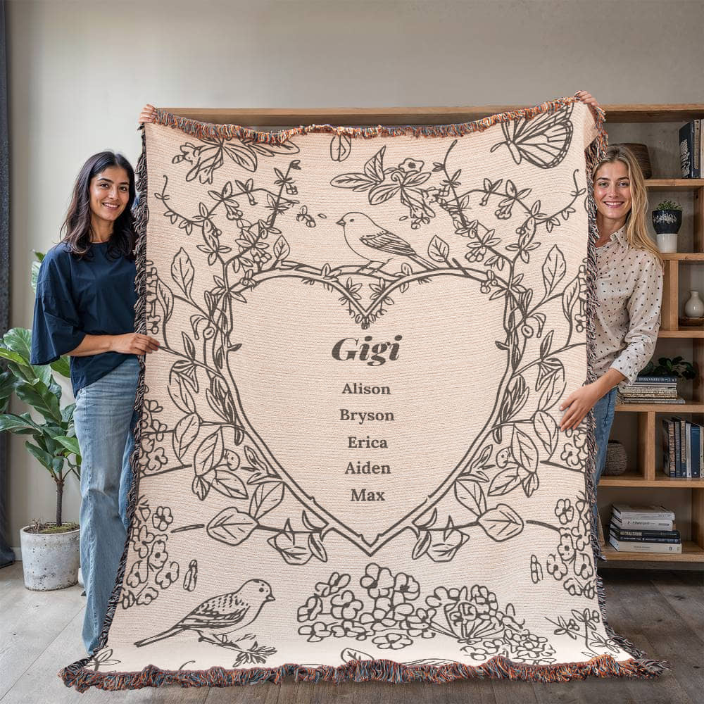 Personalized Woven Grandma Blanket – Custom Grandchildren’s Names, Heirloom 100% Cotton Throw
