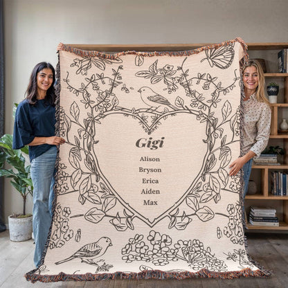 Personalized Woven Grandma Blanket – Custom Grandchildren’s Names, Heirloom 100% Cotton Throw
