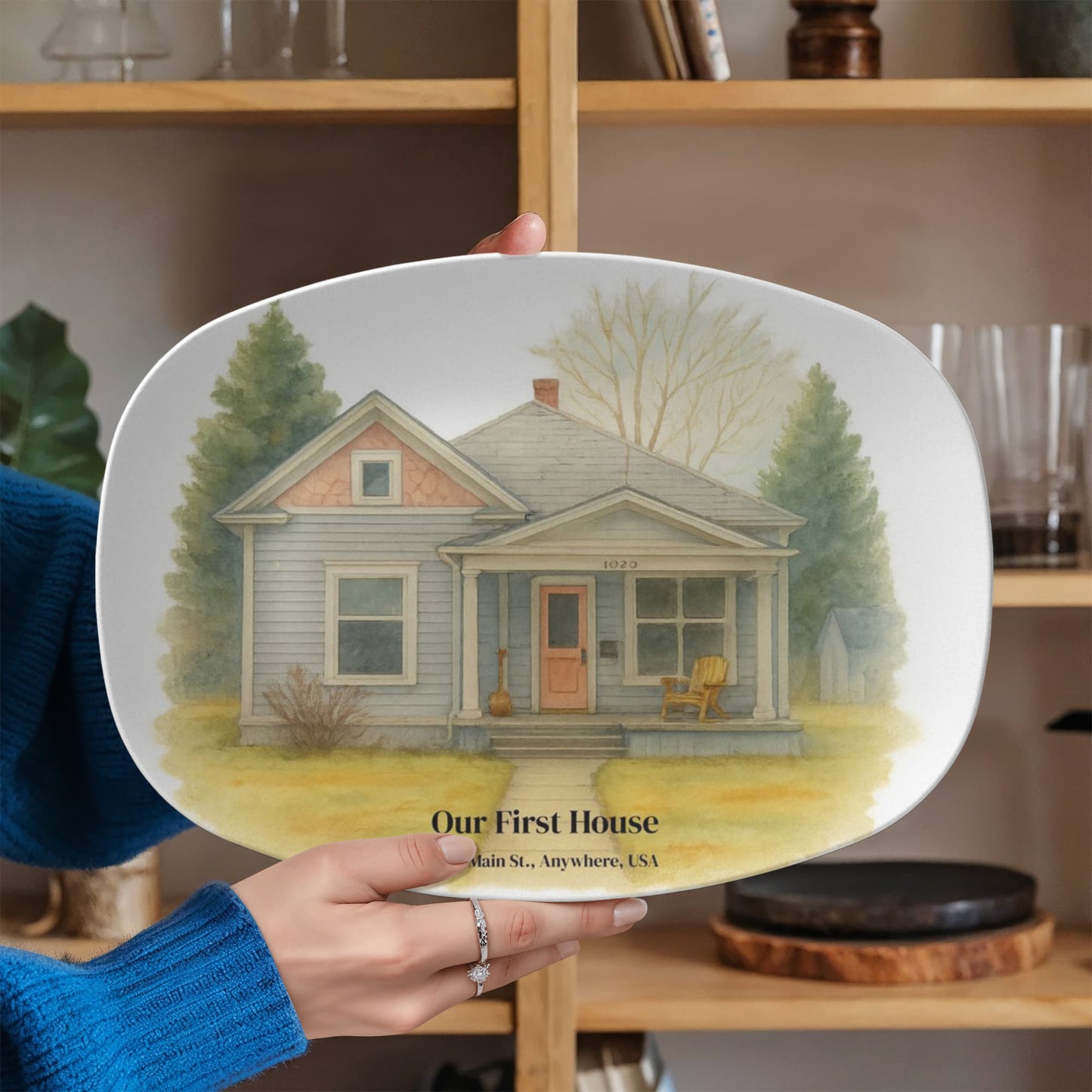Personalized Housewarming Platter - Custom Watercolor Home Design