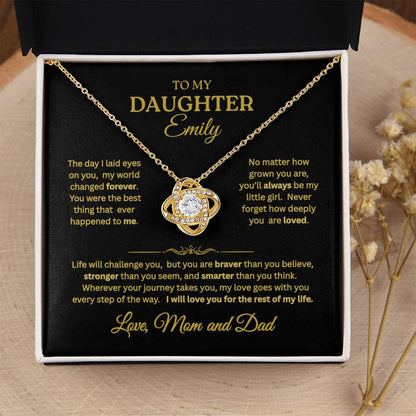 To My Daughter Love Knot Necklace – Personalized Message Card Gift