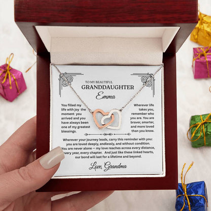 Interlocking Hearts Necklace for Granddaughter – Personalized Message Card Gift