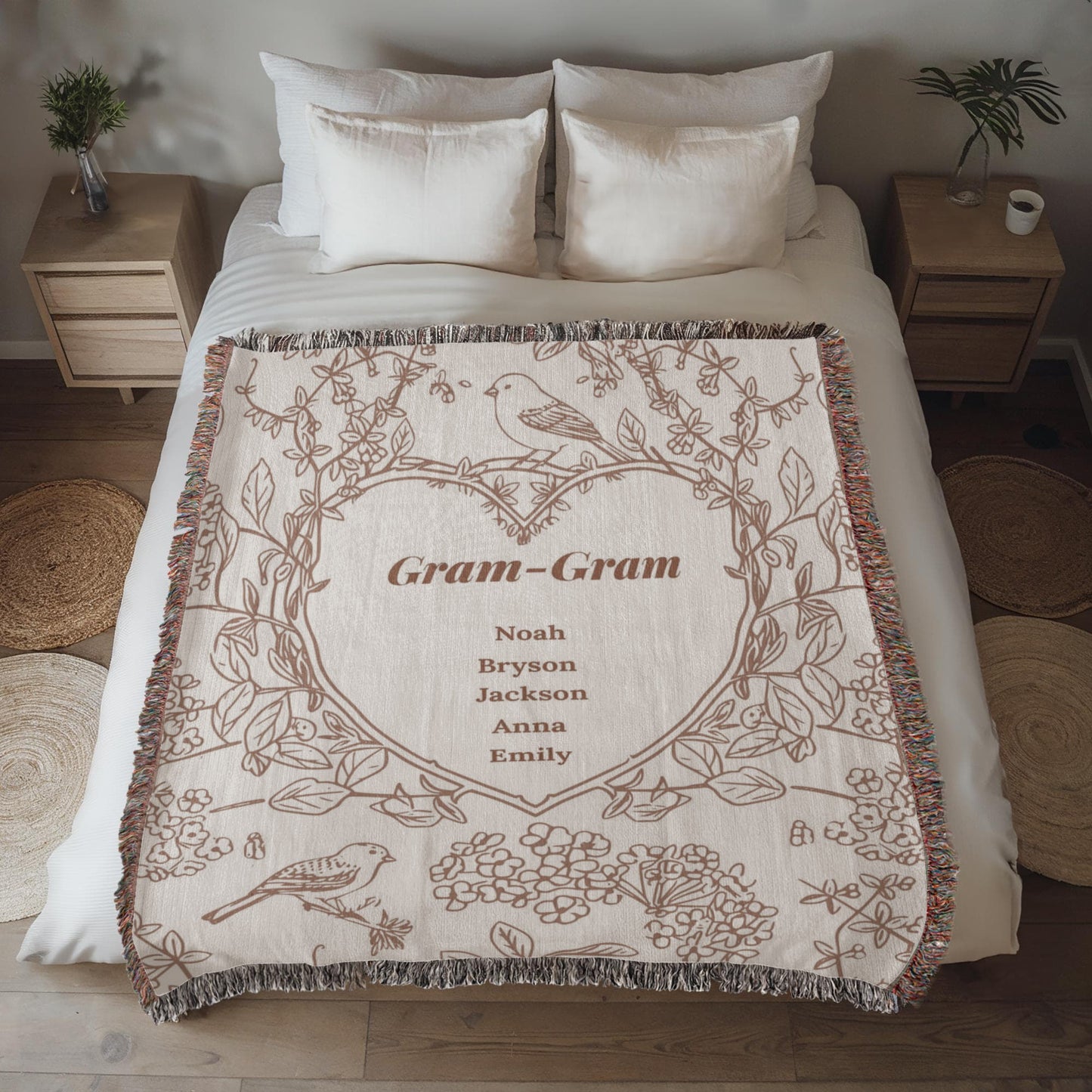 Personalized Woven Grandma Blanket – Custom Grandchildren’s Names, Heirloom 100% Cotton Throw