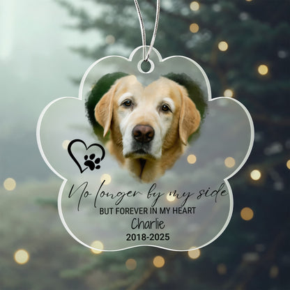 Paw Print Pet Memorial Ornament, Custom Photo Dog or Cat Loss Gift, Personalized Name Dates