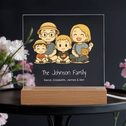 Custom Family Cartoon Acrylic Plaque with LED Base
