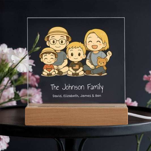 Custom Family Cartoon Acrylic Plaque with LED Base