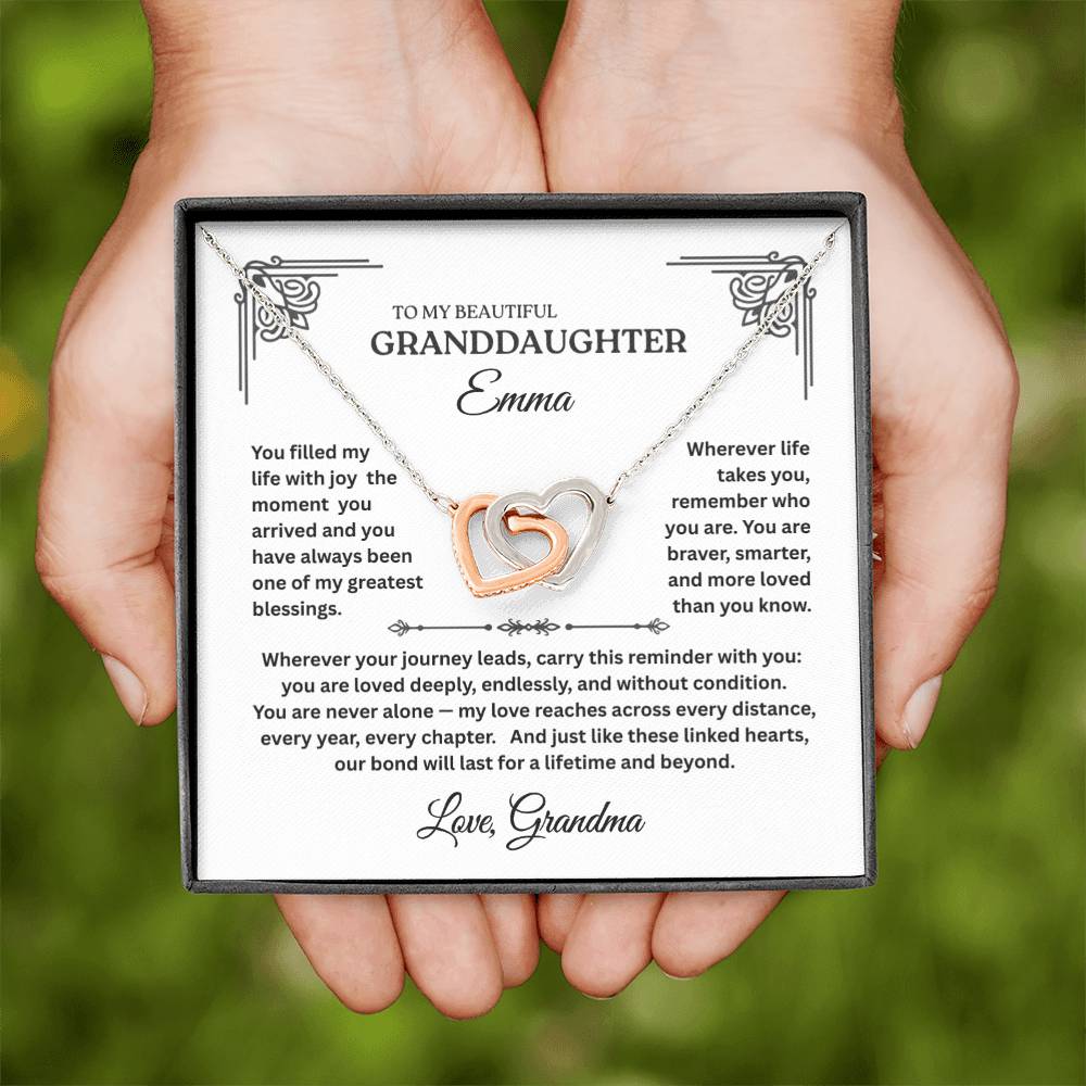 Interlocking Hearts Necklace for Granddaughter – Personalized Message Card Gift