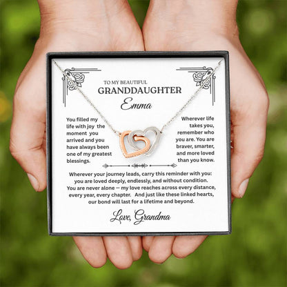 Interlocking Hearts Necklace for Granddaughter – Personalized Message Card Gift