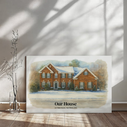 Custom Watercolor House Portrait – Personalized Gallery-Wrapped Canvas