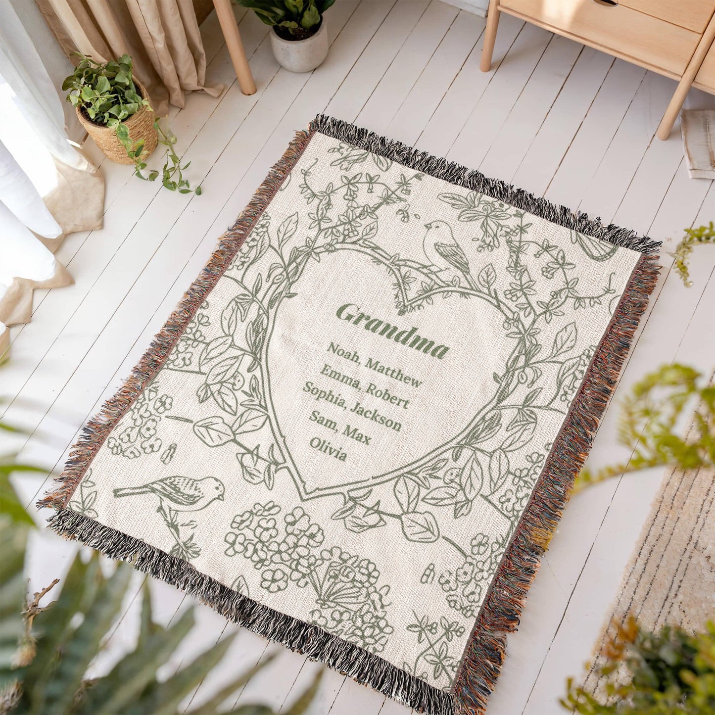 Personalized Woven Grandma Blanket – Custom Grandchildren’s Names, Heirloom 100% Cotton Throw