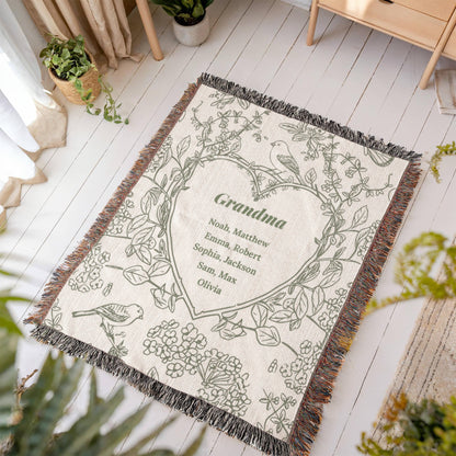 Personalized Woven Grandma Blanket – Custom Grandchildren’s Names, Heirloom 100% Cotton Throw