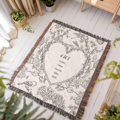 Personalized Woven Grandma Blanket – Custom Grandchildren’s Names, Heirloom 100% Cotton Throw