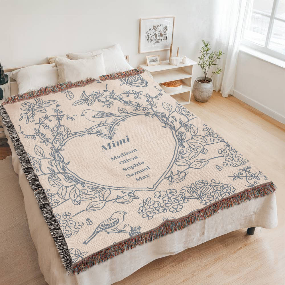 Personalized Woven Grandma Blanket – Custom Grandchildren’s Names, Heirloom 100% Cotton Throw